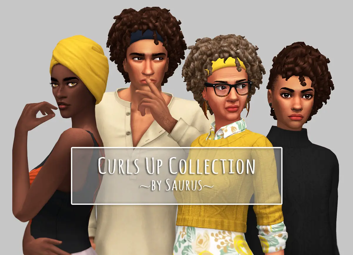 Saurus Sims: Curls Up Hairs Collection ~ Sims 4 Hairs DBA