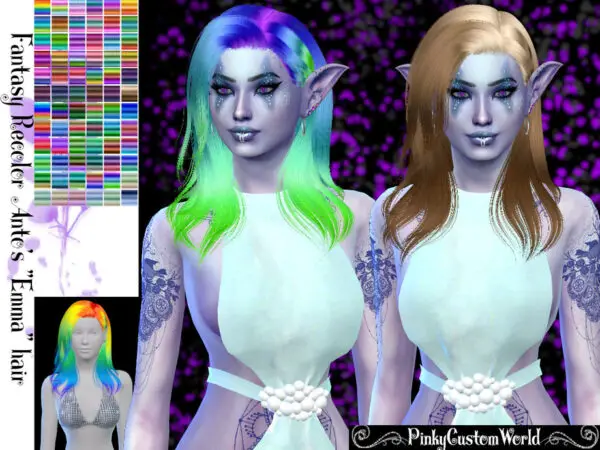 The Sims Resource: Fantasy Recolor of Antos Emma hair by PinkyCustomWorld for Sims 4
