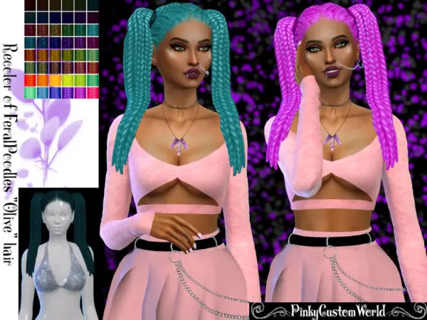 The Sims Resource: FeralPoodles Olive hair recolored by PinkyCustomWorld for Sims 4