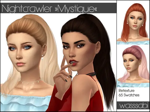 The Sims Resource: Nightcrawler`s Mystique hair recolored by wasssabi for Sims 4