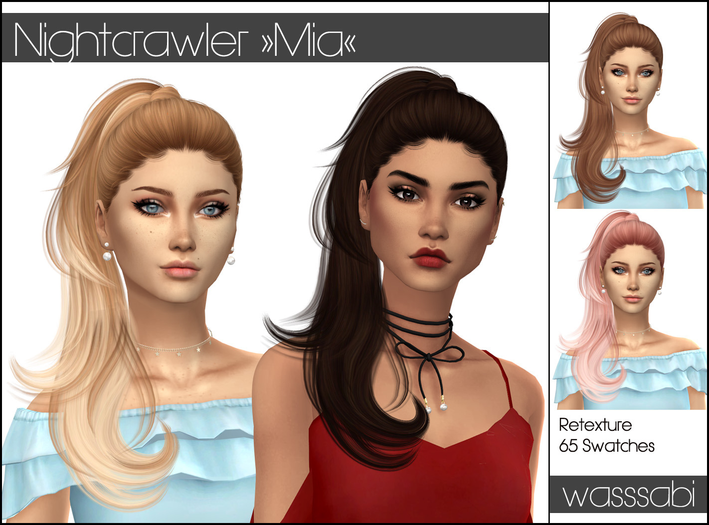 Wasssabi Sims Nightcrawler`s Mia Hair Retextured Sims 4 Hairs