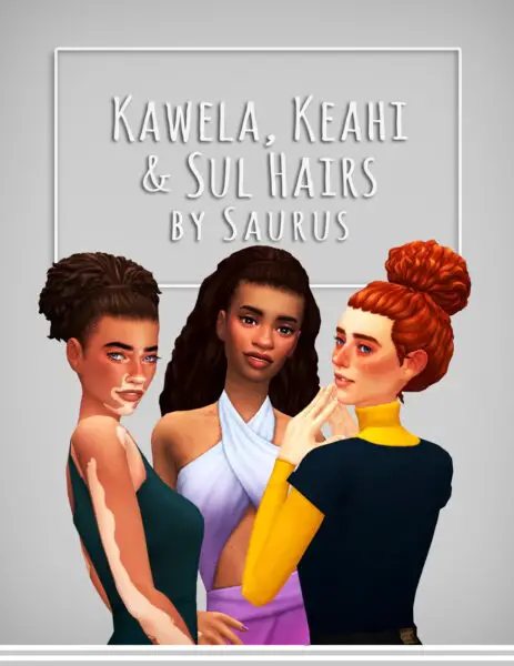 Saurus Sims: Sulani Hairs Kawela, Keahi and Sul for Sims 4