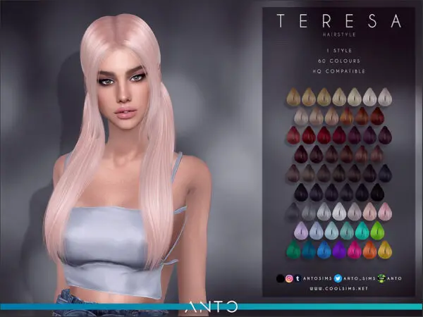 The Sims Resource: Teresa Hair by Anto for Sims 4