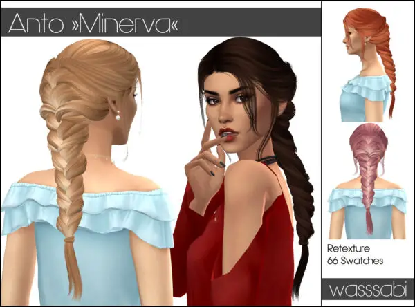 Wasssabi Sims: Anto`s Minerva Hair Retextured for Sims 4
