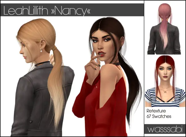 Wasssabi Sims: LeahLillith`s Nancy Hair Retextured for Sims 4