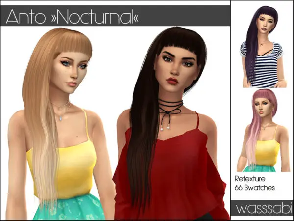 The Sims Resource: Anto`s Nocturnal hair retextured by wasssabi for Sims 4