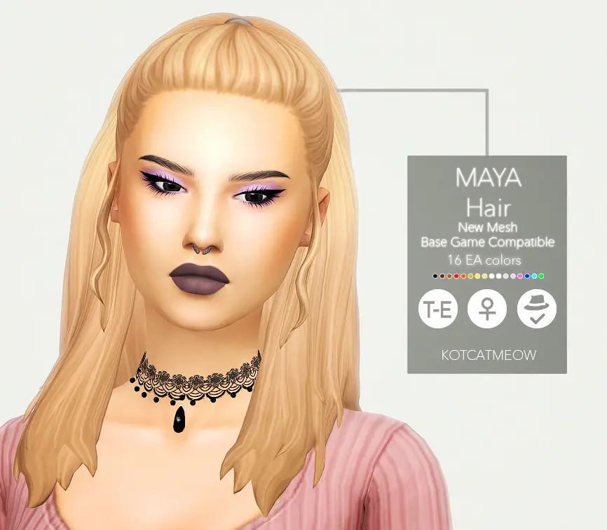 Kot Cat: Maya Hairstyle retextured - Sims 4 Hairs