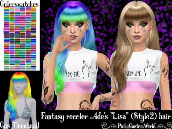 The Sims Resource: Ades Lisa Style 2 fantasy hair recolored by PinkyCustomWorld for Sims 4