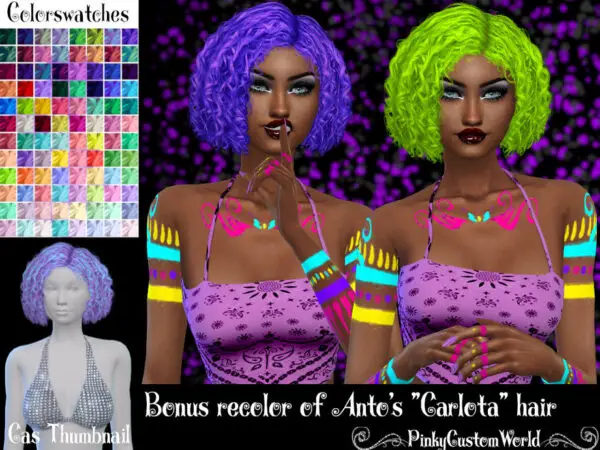 The Sims Resource: Antos Carlota hair recolored by PinkyCustomWorld for Sims 4