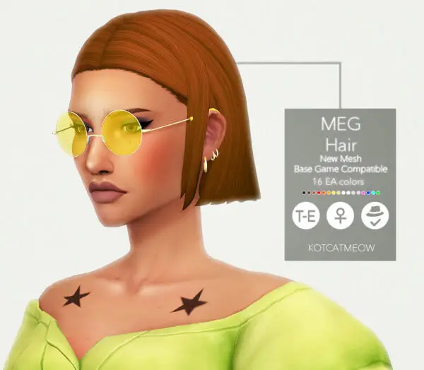 Kot Cat: Meg Hair for Sims 4