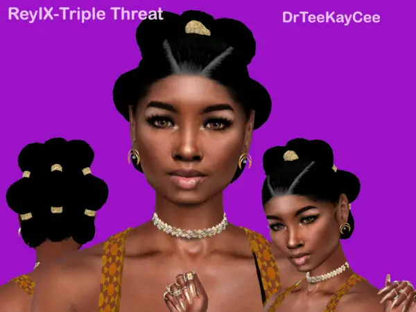The Sims Resource: ReyIX Triple Threat Hair by drteekaycee for Sims 4