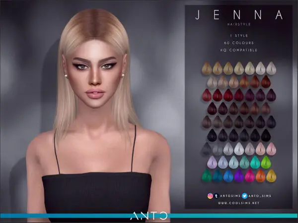 The Sims Resource: Jenna Hair by Anto for Sims 4