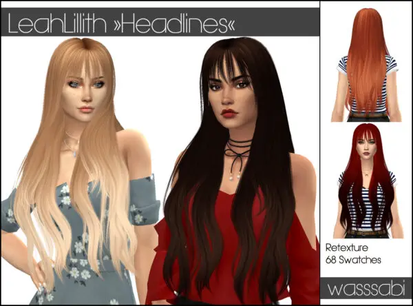 Wasssabi Sims: LeahLillith`s Headlines Hair Retextured for Sims 4