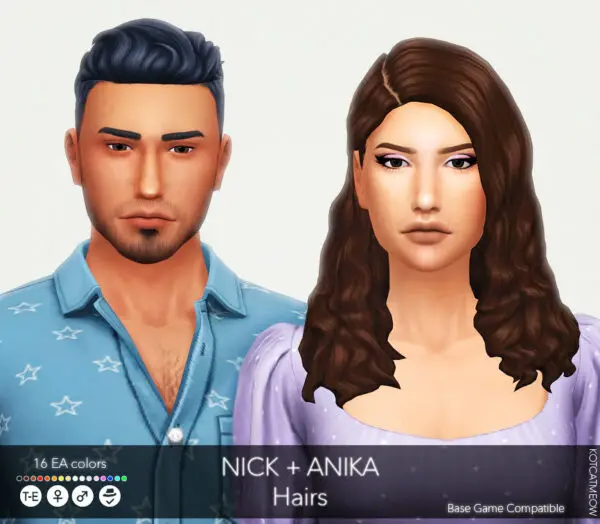Kot Cat: Nick and Anika Hairsstyles for Sims 4