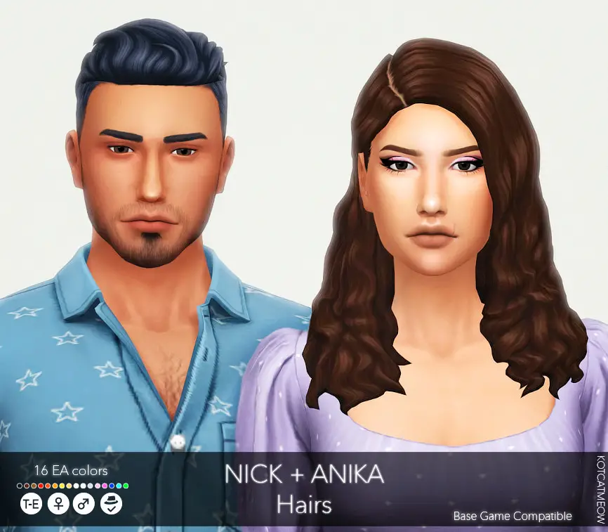 Kot Cat: Nick and Anika Hairsstyles - Sims 4 Hairs