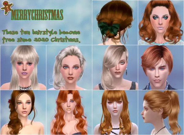 NewSea: 2020 Christmas Gift 10 hairstyles for Sims 4