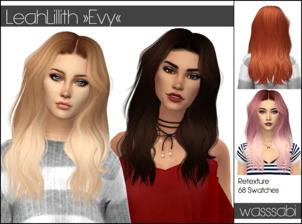 Wasssabi Sims: LeahLillith`s Evy Hair Retextured for Sims 4