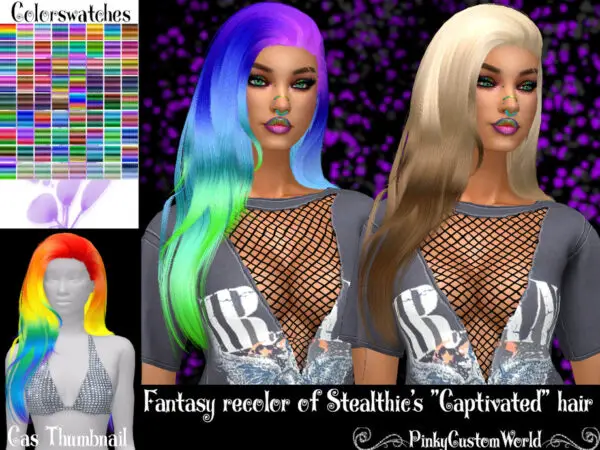 The Sims Resource: Fantasy recolor of Stealthics Captivated hair by PinkyCustomWorld for Sims 4