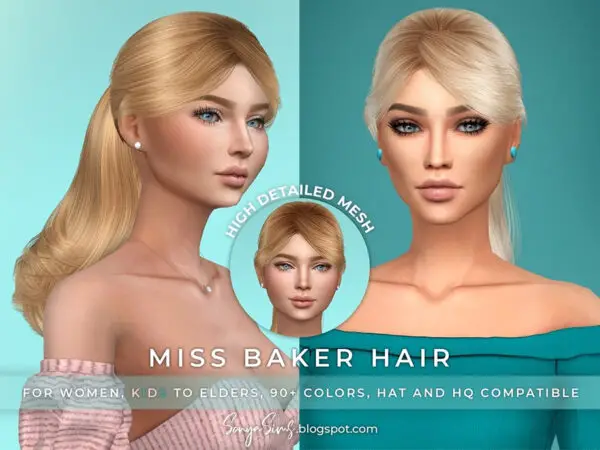 The Sims Resource: Miss Baker Hair by SonyaSimsCC for Sims 4