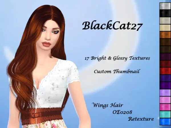 The Sims Resource: Wings OE0208 Hair Retextured by BlackCat27 for Sims 4