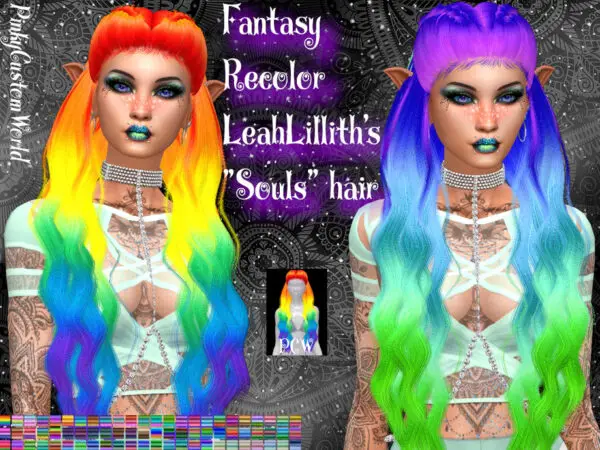 The Sims Resource: Fantasy Recolor of LeahLilliths Souls hair by PinkyCustomWorld for Sims 4