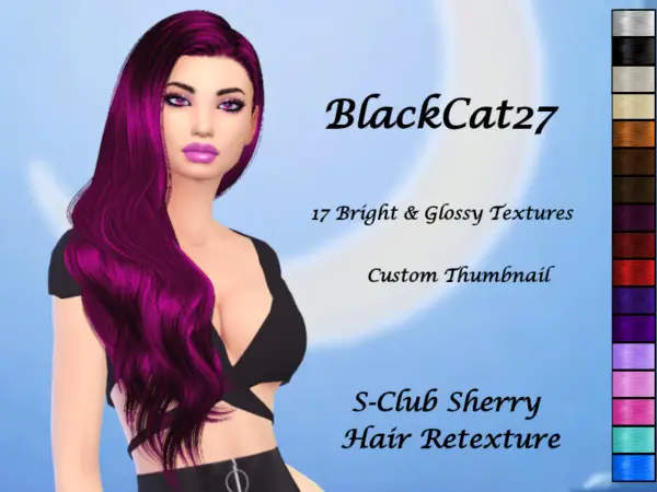 The Sims Resource: S Club`s Sherry Hair Retextured by BlackCat27 for Sims 4