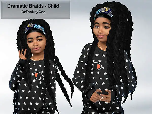 Dramatic Braids for Child by drteekaycee ~ The Sims Resource for Sims 4