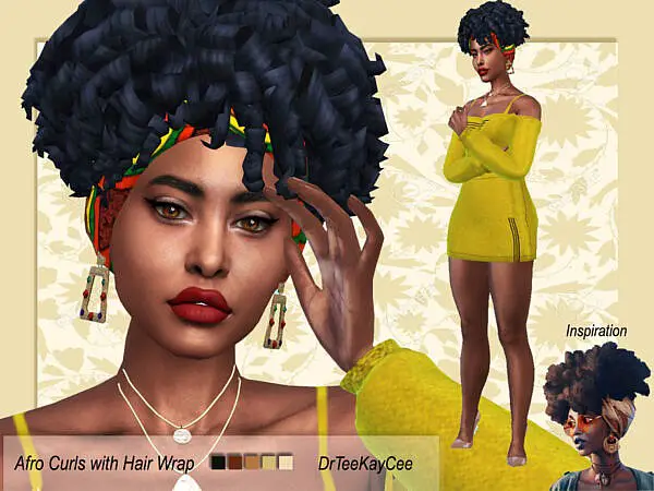 Afro Curls with Hair Wrap ~ The Sims Resource for Sims 4