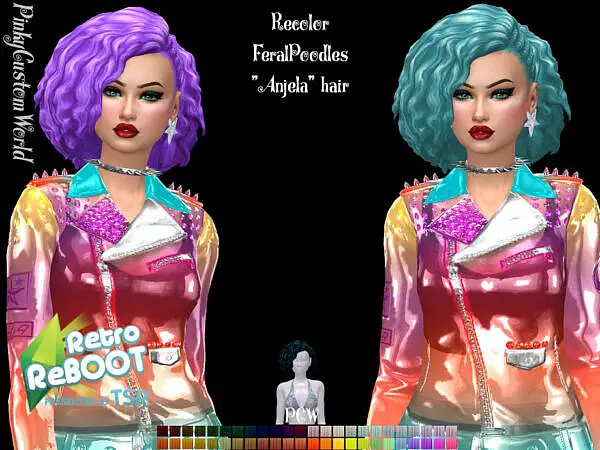 Retro ReBoot Recolor of FeralPoodles Anjela hair by PinkyCustomWorld ~ The Sims Resource for Sims 4