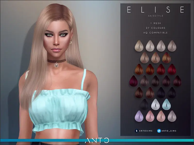 Anto - Elise Hair ~ The Sims Resource ~ Sims 4 Hairs