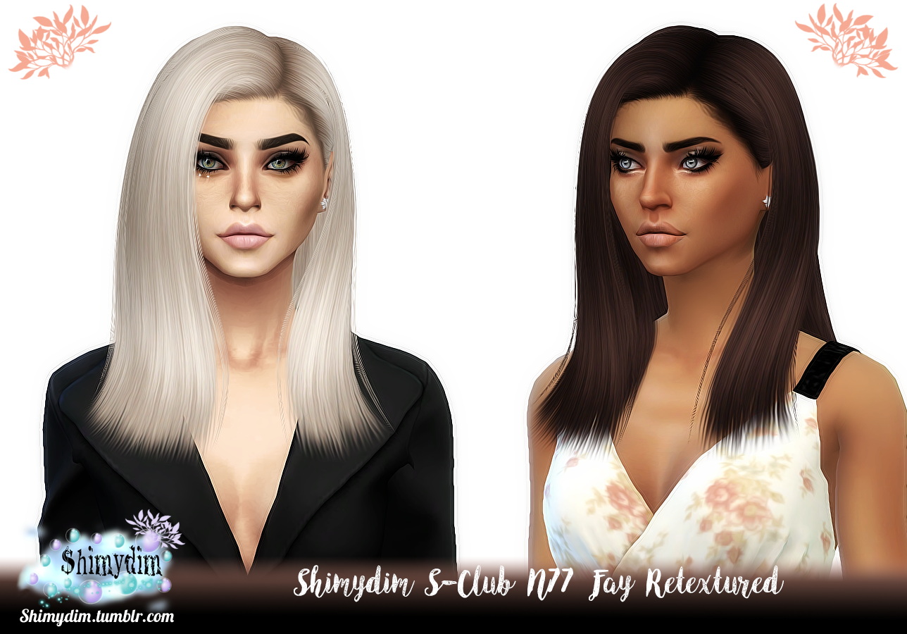 S Club`s N77 Fay Hair Retextured Shimydim Sims 4 Hairs