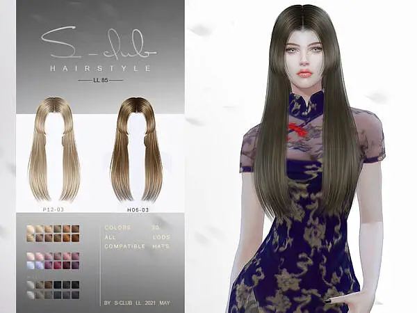 LL hair n85 by S Club ~ The Sims Resource for Sims 4