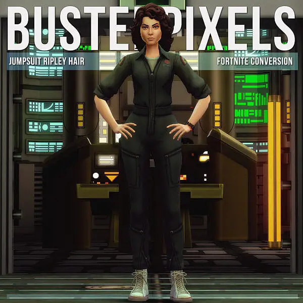 Fortnite Jumpsuit Ripley Hair Conversion/Edit ~ Busted Pixels for Sims 4