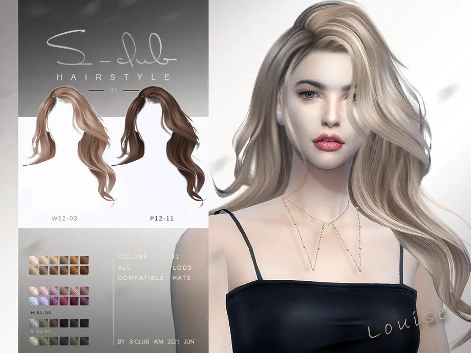 Mi - Long Hair wavy hair for female (Louise) by S-Club ~ The Sims