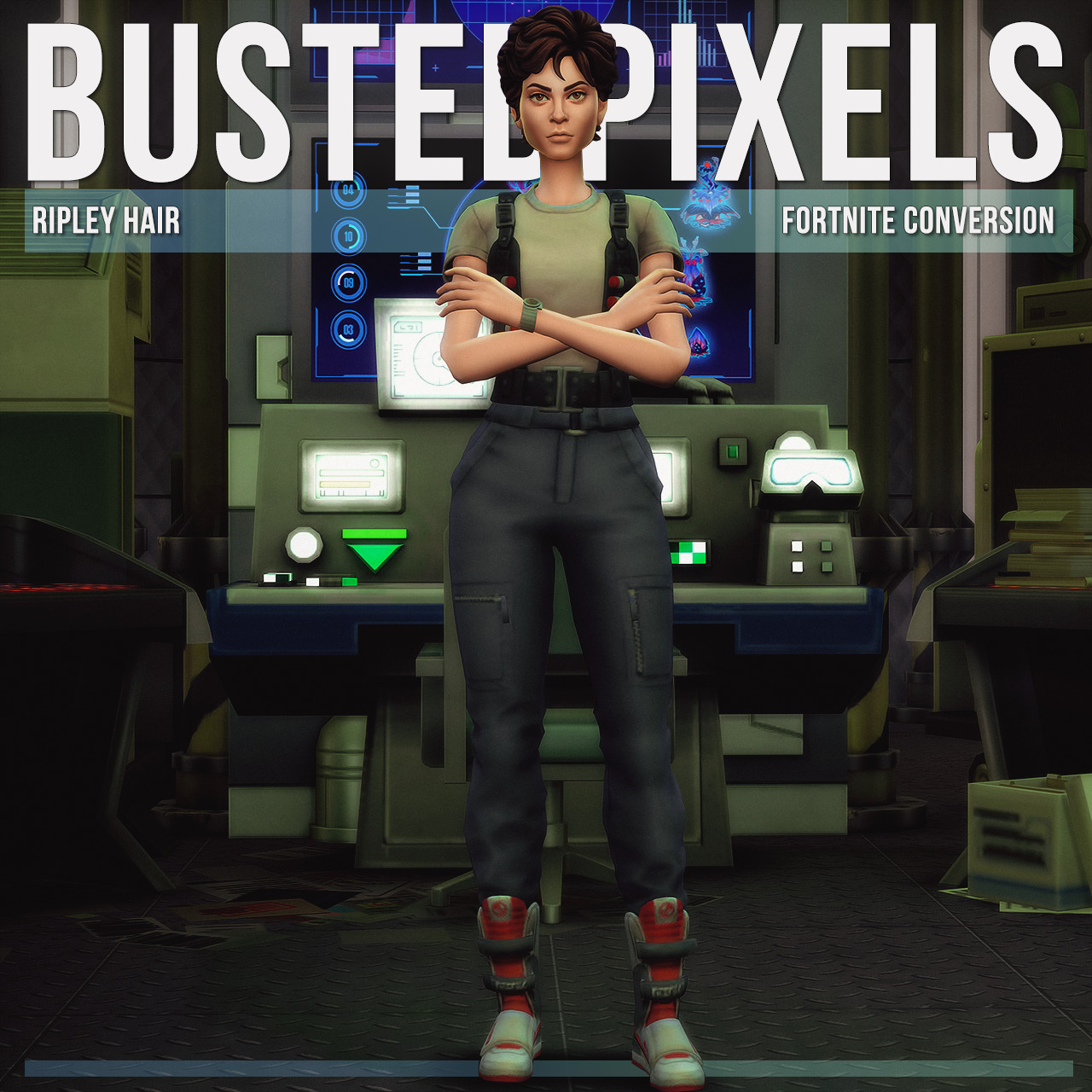 Fortnite Ripley Hair Conversion/Edit ~ Busted Pixels - Sims 4 Hairs