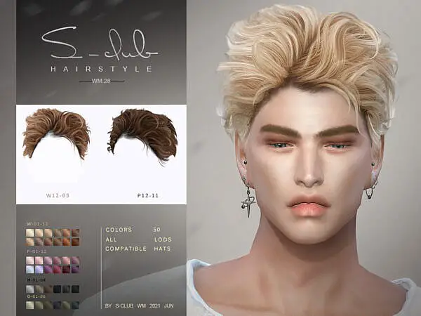 Short curly hair for male by S Club ~ The Sims Resource for Sims 4