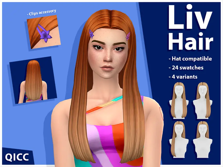 Liv Hair Set by qicc ~ The Sims Resource - Sims 4 Hairs
