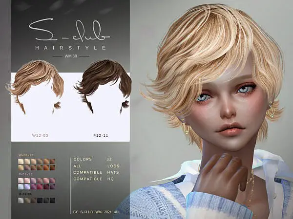 Short curls hairstyles by S Club ~ The Sims Resource for Sims 4