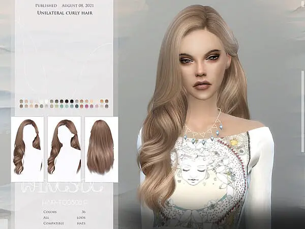 WINGS TO0808 Unilateral curly hair ~ The Sims Resource for Sims 4