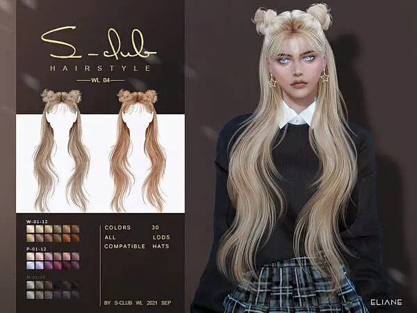 Long straight hairstyle with buns ~ The Sims Resource for Sims 4