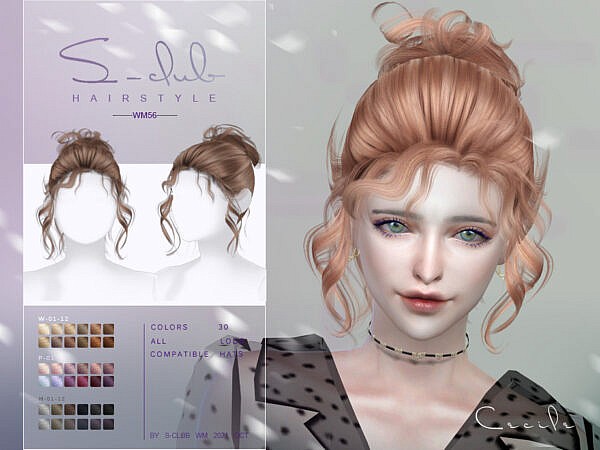 Cecile Curly bun hair by S Club ~ The Sims Resource for Sims 4