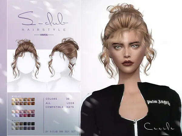 Cecile Curly bun hair by S Club ~ The Sims Resource for Sims 4