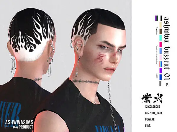 Fire buzzcut hair by Ashwwa ~ The Sims Resource for Sims 4