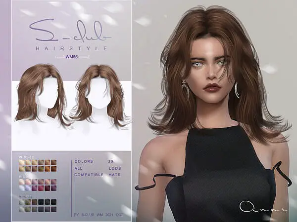 Mi Long curly hairstyle Anne by S Club ~ The Sims Resource for Sims 4
