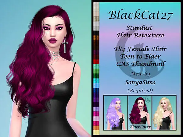 SonyaSims Stardust Hair Retextured by BlackCat27 ~ The Sims Resource for Sims 4
