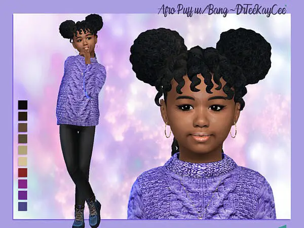 Afro Puffs with Twisty Bangs Child by drteekaycee ~ The Sims Resource for Sims 4