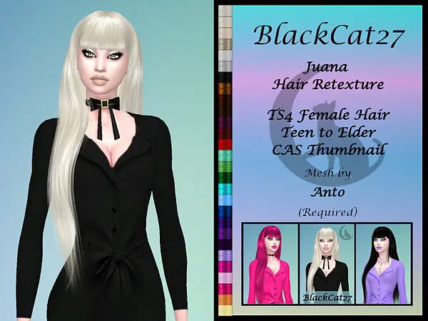 Anto Juana Hair Retextured by BlackCat27 ~ The Sims Resource for Sims 4