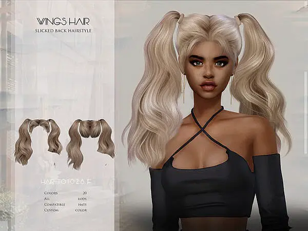 Double ponytail curly hair by wingssims ~ The Sims Resource for Sims 4