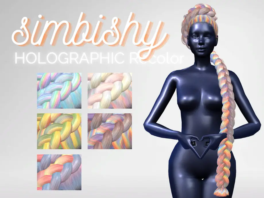 Holographic Rainbow Hair Recolor By Simbishy ~ The Sims Resource Sims 4 Hairs 4539