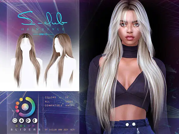Long straight hairstyle Annarose II by S Club ~ The Sims Resource for Sims 4